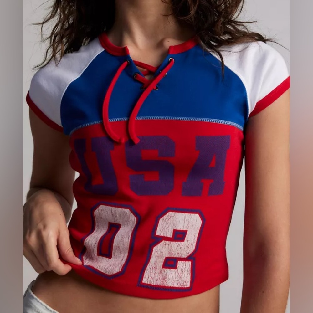 Urban Outfitters Red and Blue USA Graphic Top